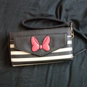 Disney Black and White Striped Clutch with Red Bow